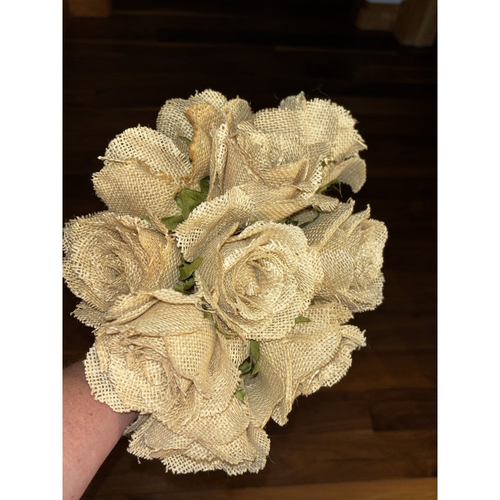 BURLAP ROSES - 10 PIECES